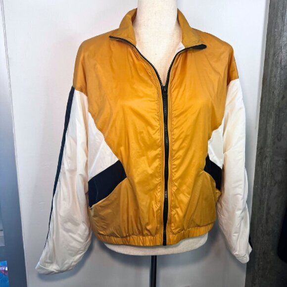 H&M DIVIDED Color Blocked Yellow Black Cream Boxy Windbreaker Size S - Picture 2 of 11